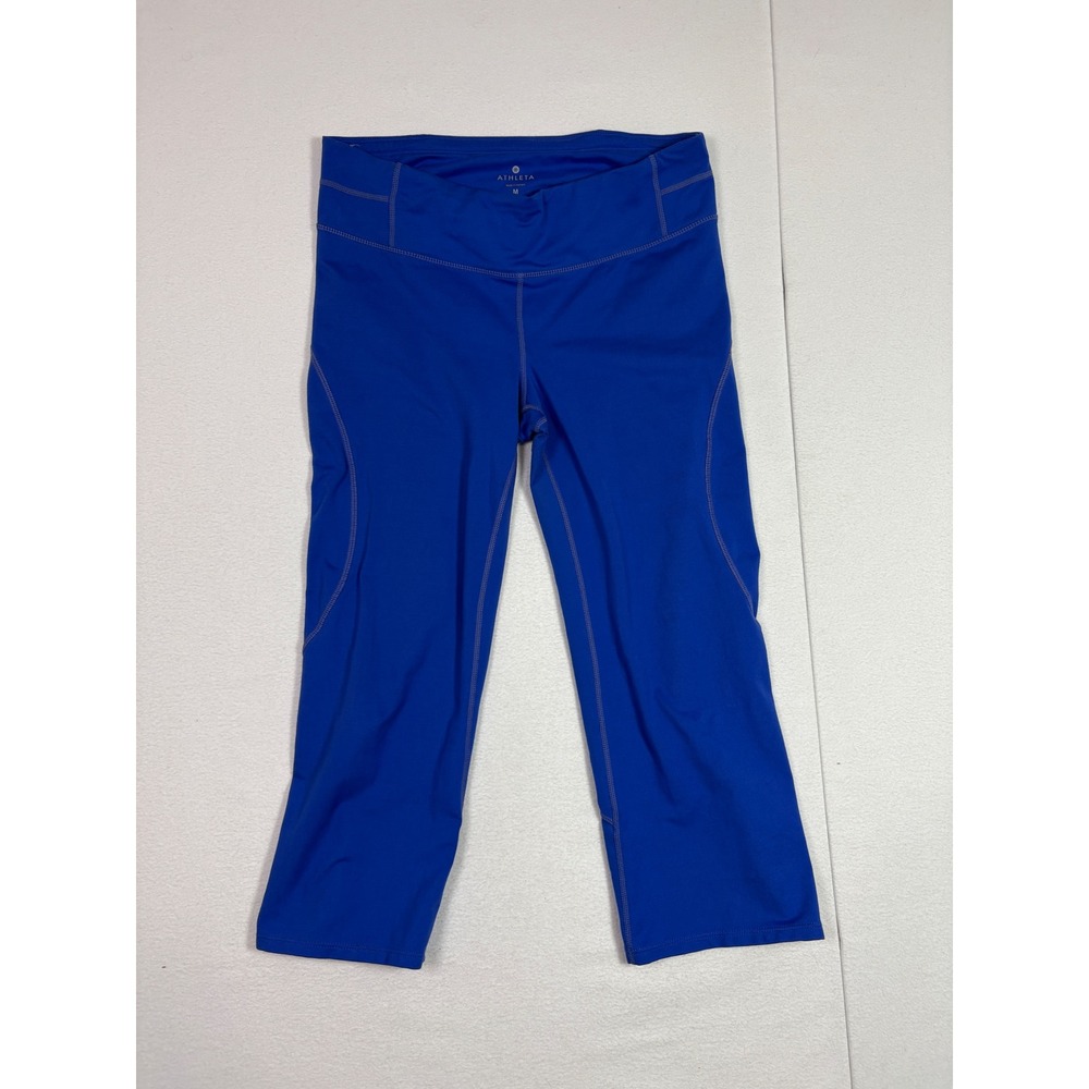 Athleta Womens Blue Capri Compression Leggings Mid Rise Back Zip Pocket Size M